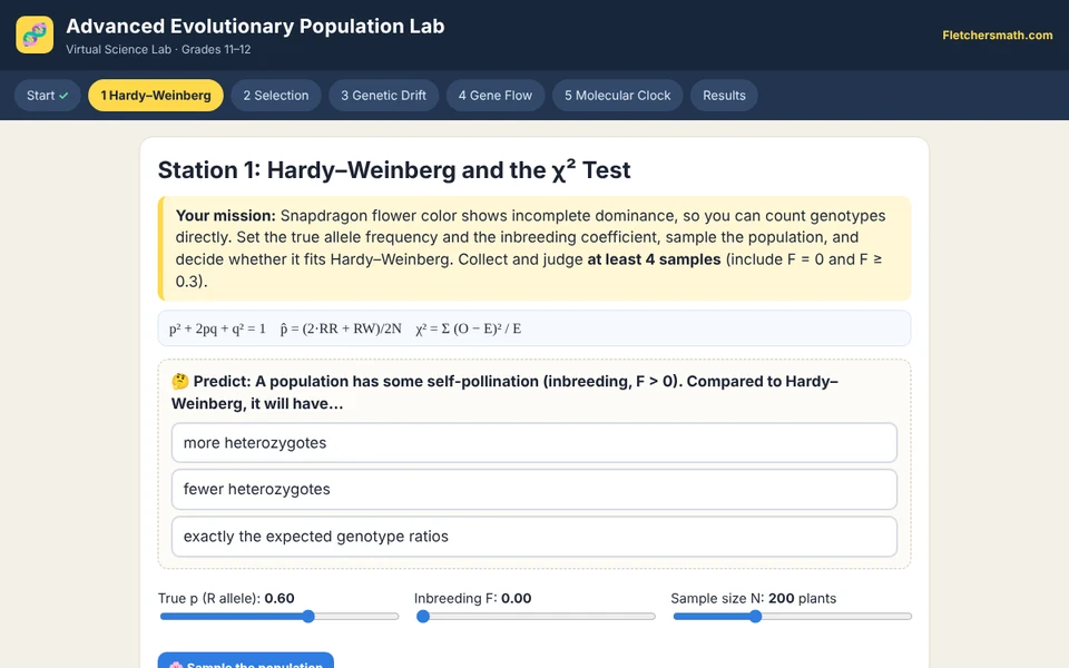 Screenshot of Advanced Evolutionary Population Lab