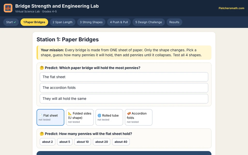 Screenshot of Bridge Strength and Engineering Lab