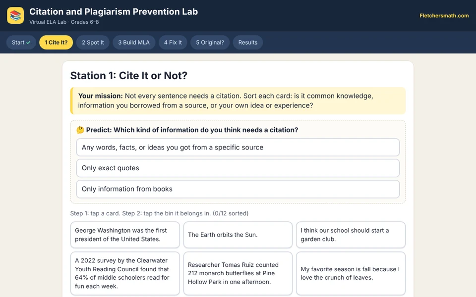 Screenshot of Citation and Plagiarism Prevention Lab