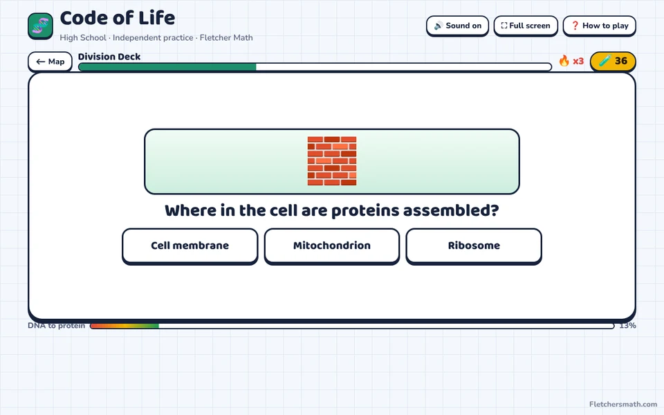 Screenshot of Code of Life, a single-player science practice game