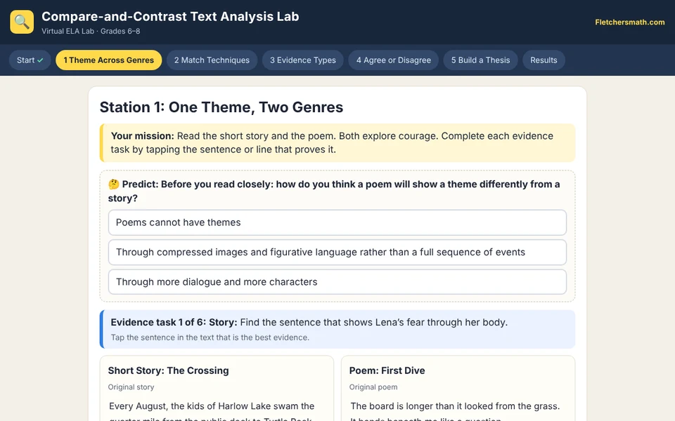 Screenshot of Compare-and-Contrast Text Analysis Lab