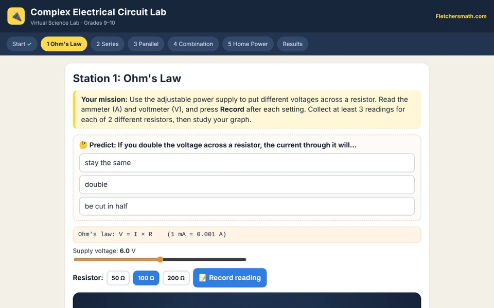 Screenshot of Complex Electrical Circuit Lab