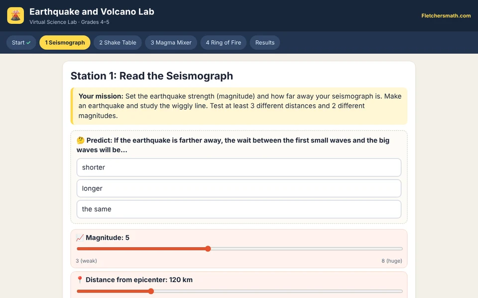 Screenshot of Earthquake and Volcano Lab