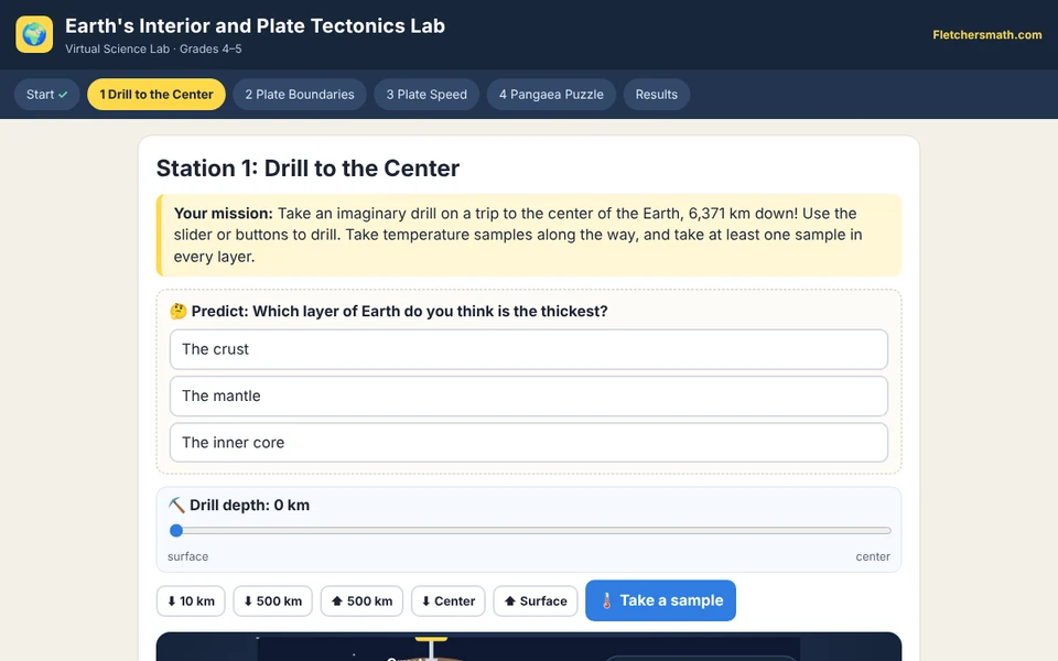 Screenshot of Earth's Interior and Plate Tectonics Lab