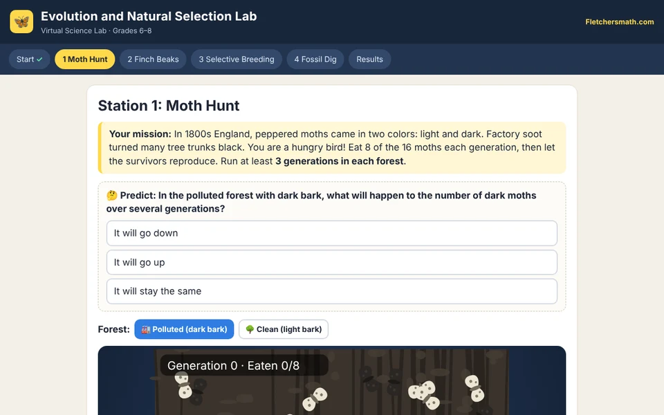 Screenshot of Evolution and Natural Selection Lab
