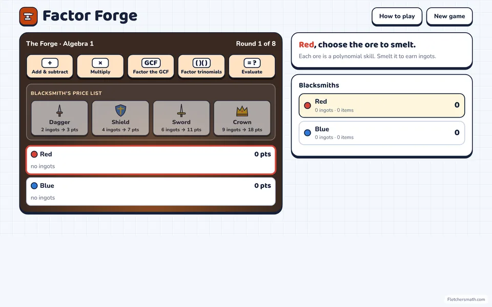 Screenshot of Factor Forge in the middle of a game