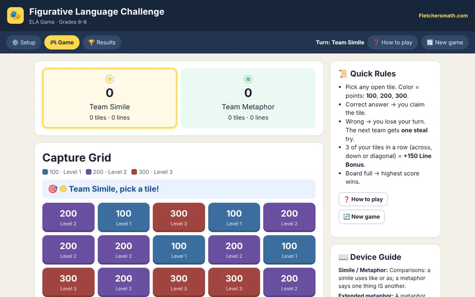 Screenshot of Figurative Language Challenge