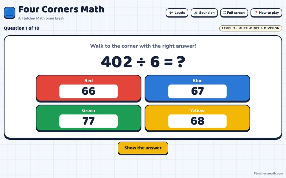 Screenshot of Four Corners Math