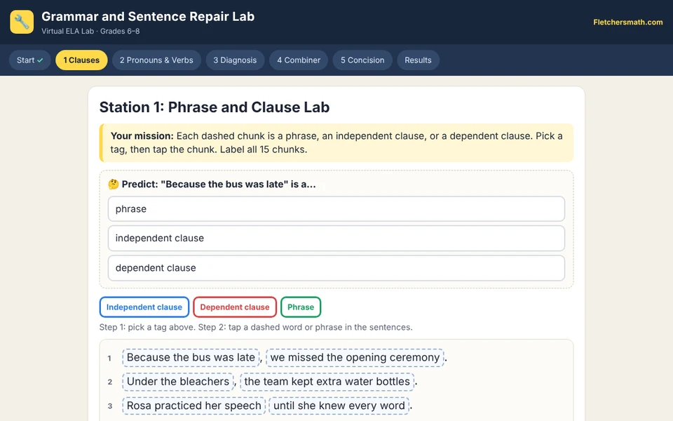 Screenshot of Grammar and Sentence Repair Lab