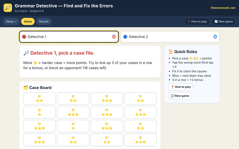 Screenshot of Grammar Detective — Find and Fix the Errors
