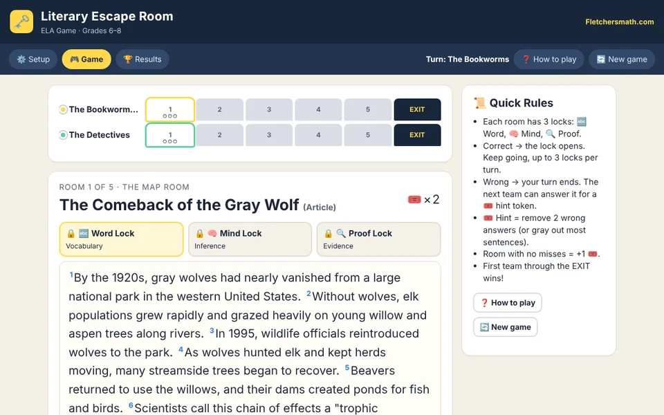 Screenshot of Literary Escape Room