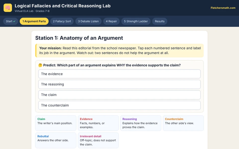 Screenshot of Logical Fallacies and Critical Reasoning Lab