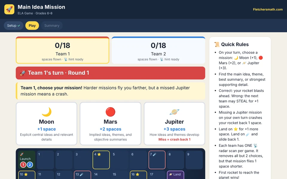 Screenshot of Main Idea Mission