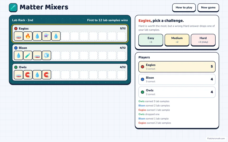Screenshot of Matter Mixers in the middle of a game