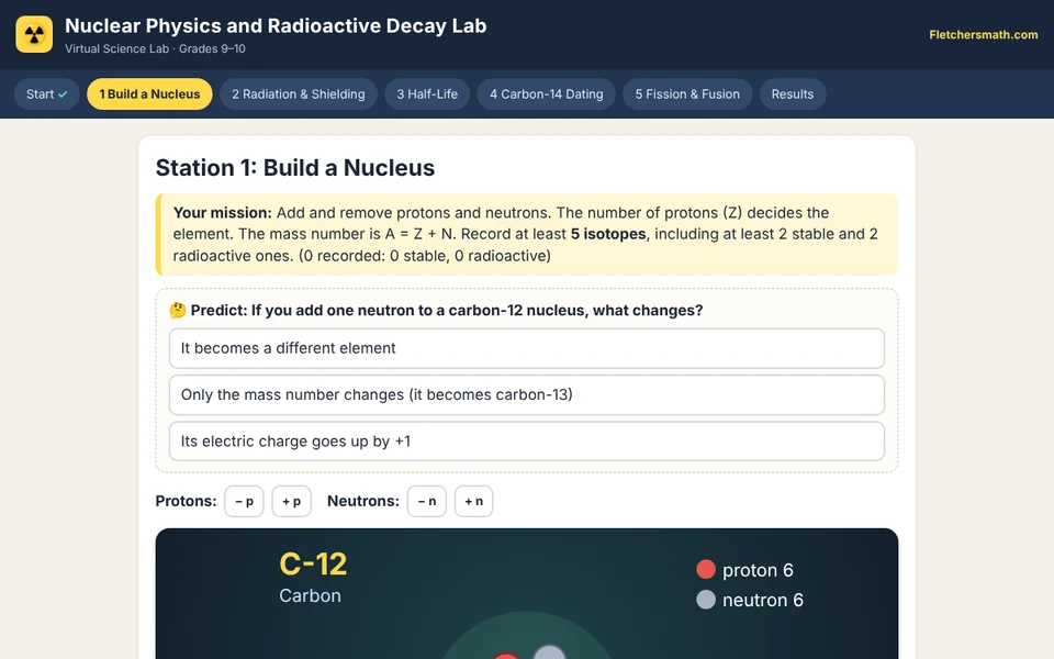 Screenshot of Nuclear Physics and Radioactive Decay Lab