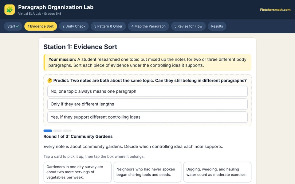 Screenshot of Paragraph Organization Lab