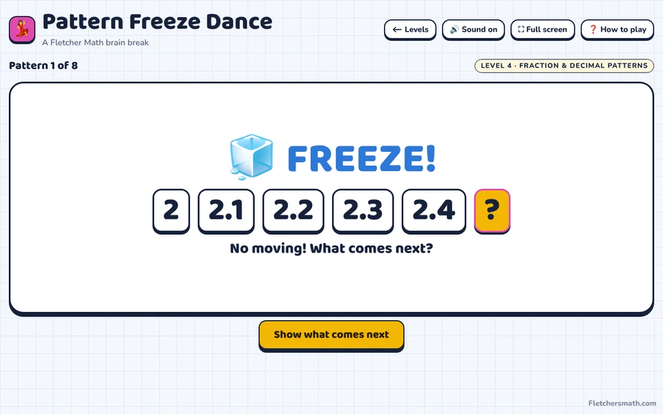 Screenshot of Pattern Freeze Dance in the middle of a game