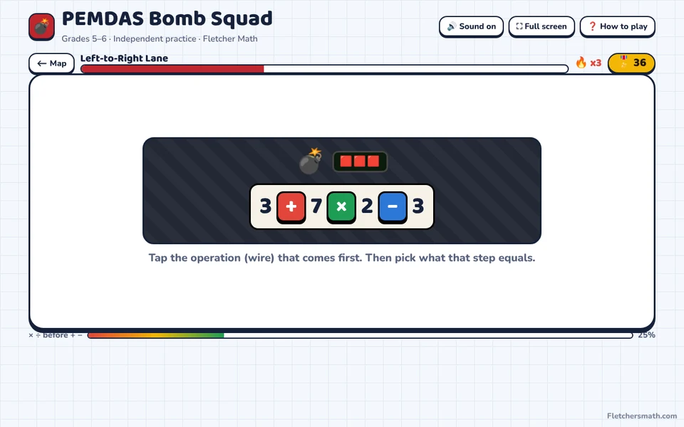 Screenshot of PEMDAS Bomb Squad