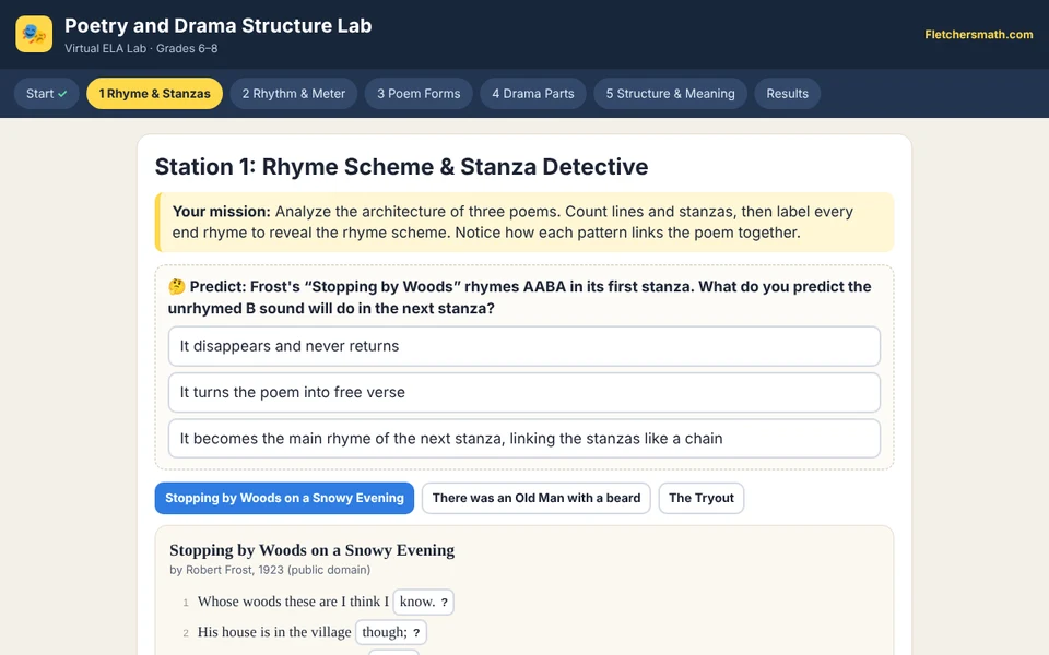 Screenshot of Poetry and Drama Structure Lab