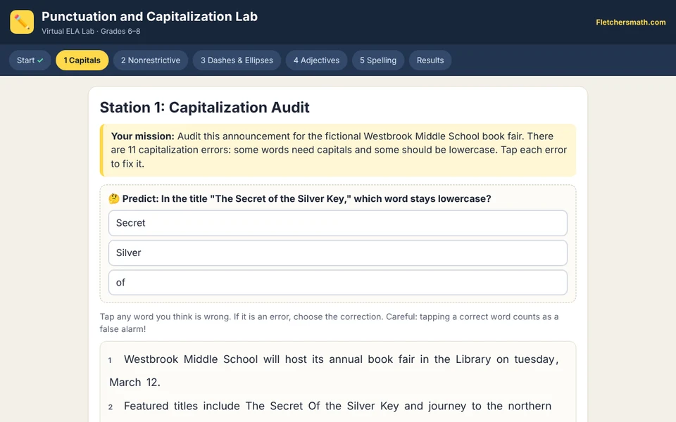 Screenshot of Punctuation and Capitalization Lab