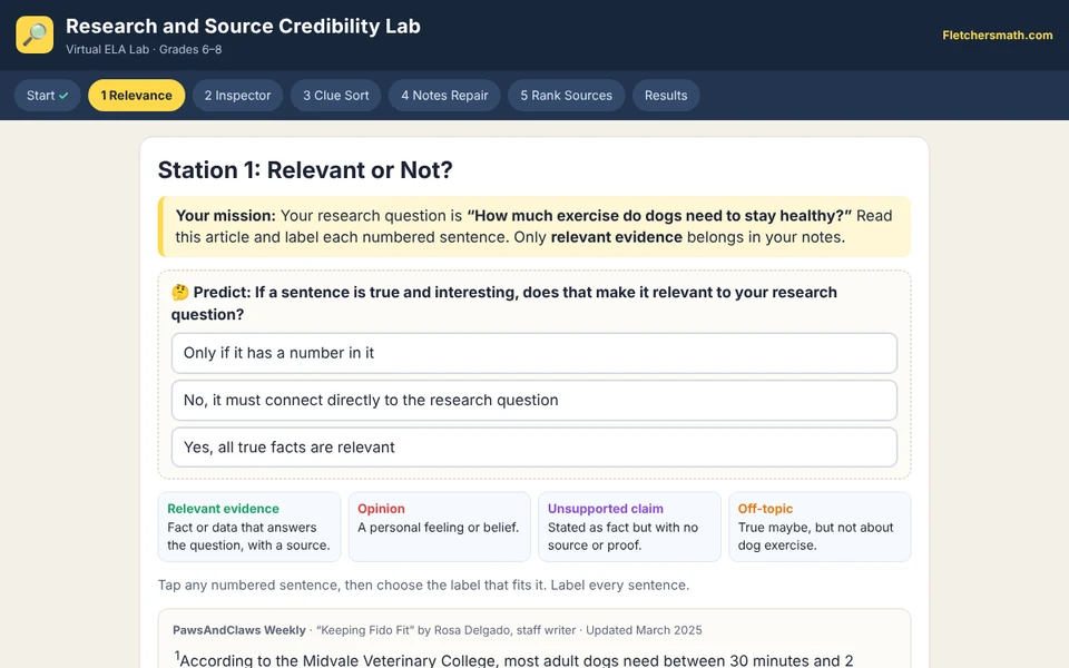 Screenshot of Research and Source Credibility Lab