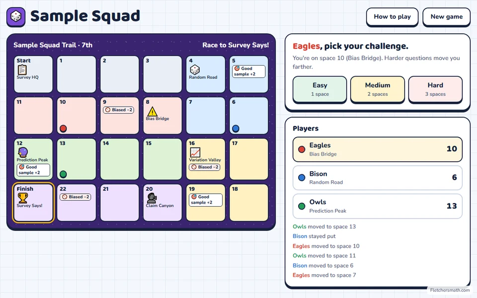 Screenshot of Sample Squad in the middle of a game