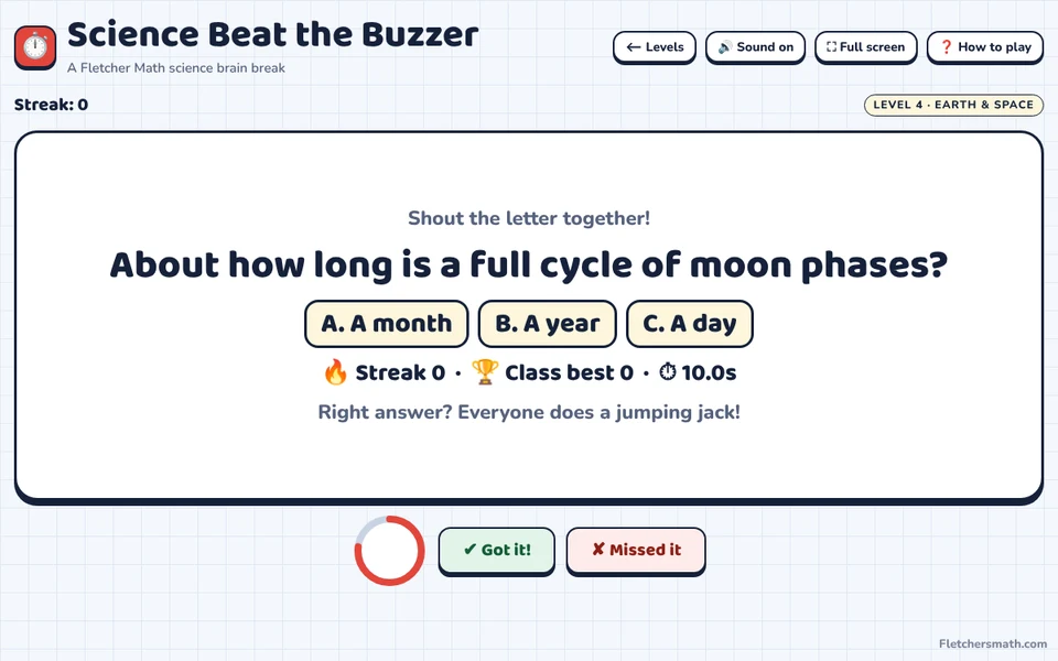 Screenshot of Science Beat the Buzzer in the middle of a game
