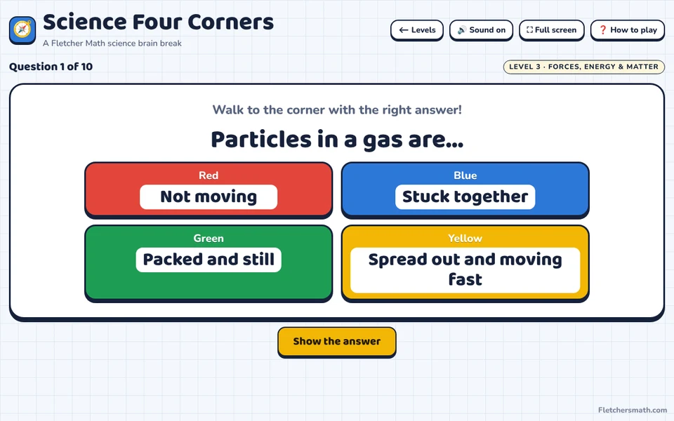 Screenshot of Science Four Corners