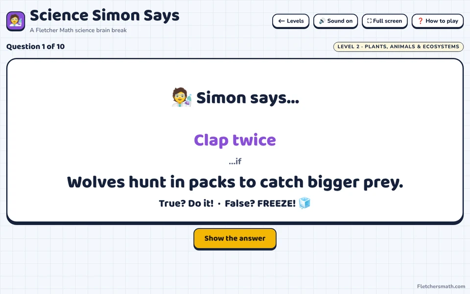 Screenshot of Science Simon Says in the middle of a game