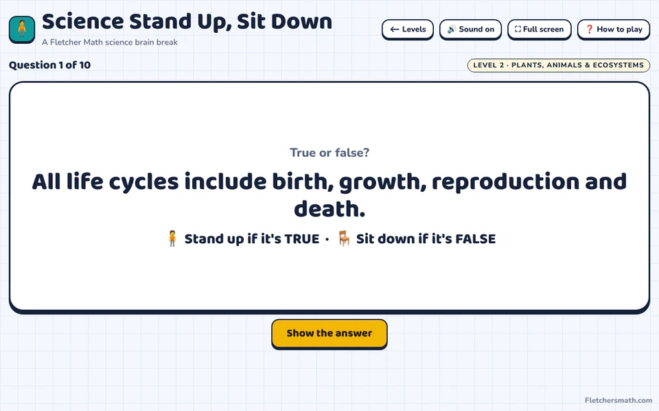 Screenshot of Science Stand Up, Sit Down