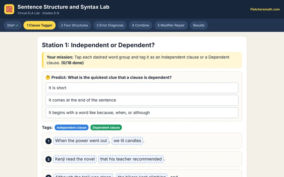 Screenshot of Sentence Structure and Syntax Lab