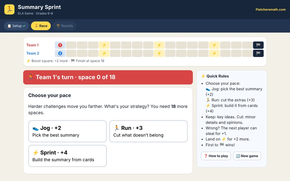 Screenshot of Summary Sprint