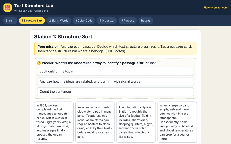 Screenshot of Text Structure Lab