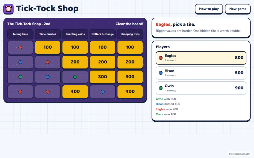 Screenshot of Tick-Tock Shop in the middle of a game