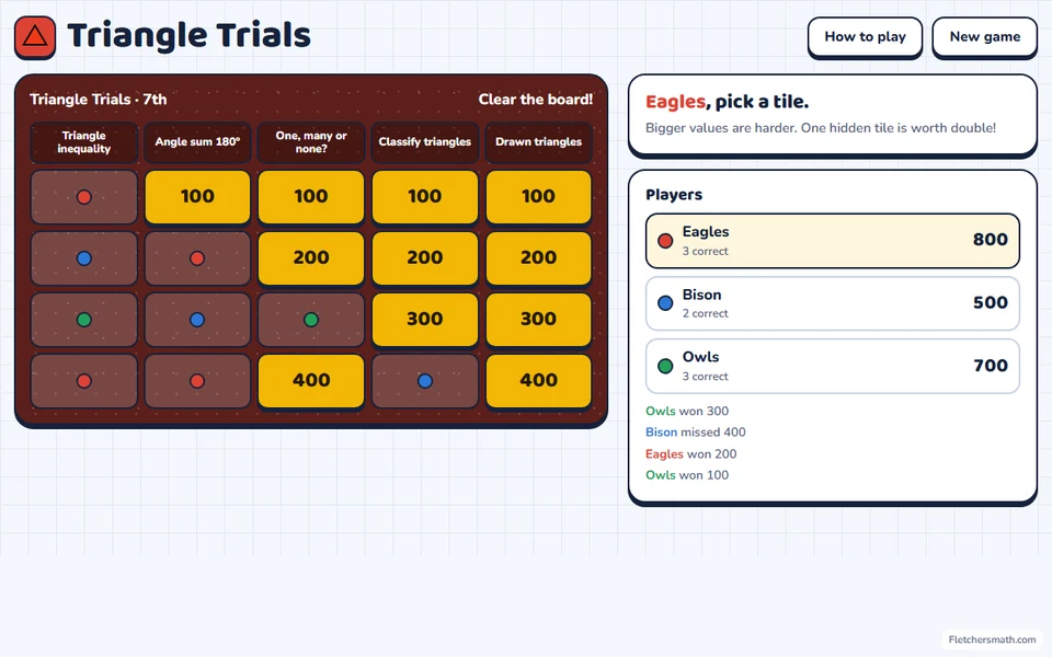 Screenshot of Triangle Trials in the middle of a game
