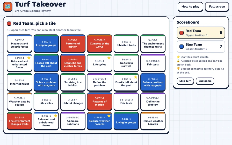Screenshot of Turf Takeover: 3rd Grade Science Review