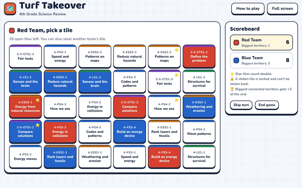 Screenshot of Turf Takeover: 4th Grade Science Review