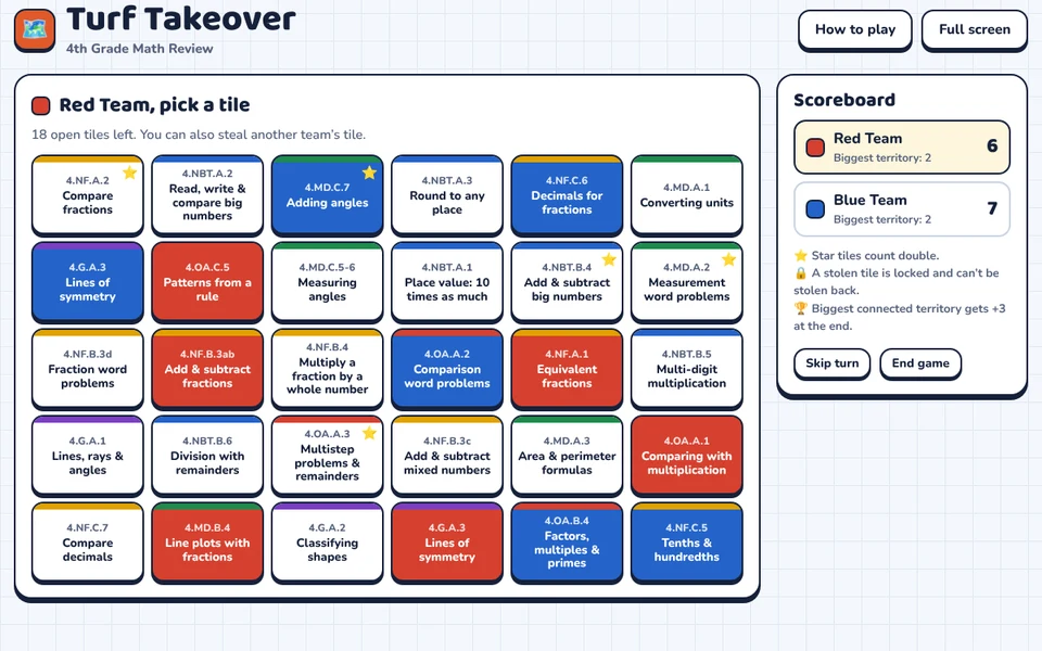 Screenshot of Turf Takeover: 4th Grade Math Review
