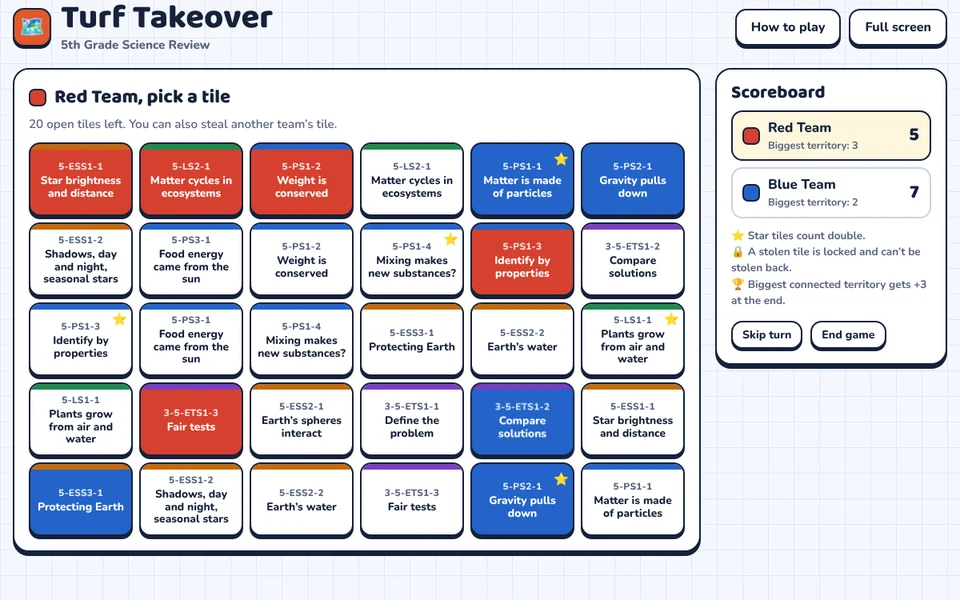 Screenshot of Turf Takeover: 5th Grade Science Review