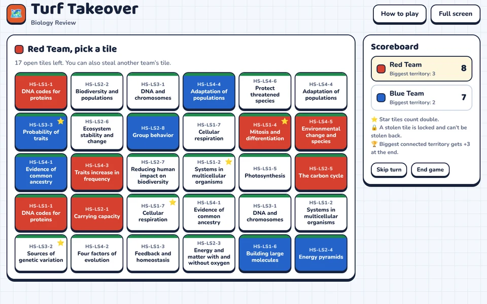 Screenshot of Turf Takeover: Biology Review