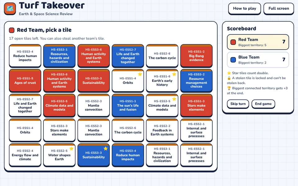 Screenshot of Turf Takeover: Earth & Space Science Review