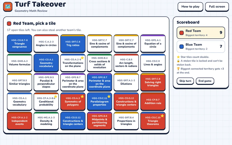 Screenshot of Turf Takeover: Geometry Math Review