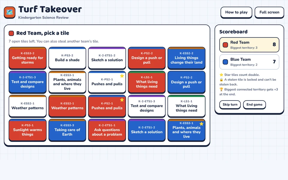 Screenshot of Turf Takeover: Kindergarten Science Review