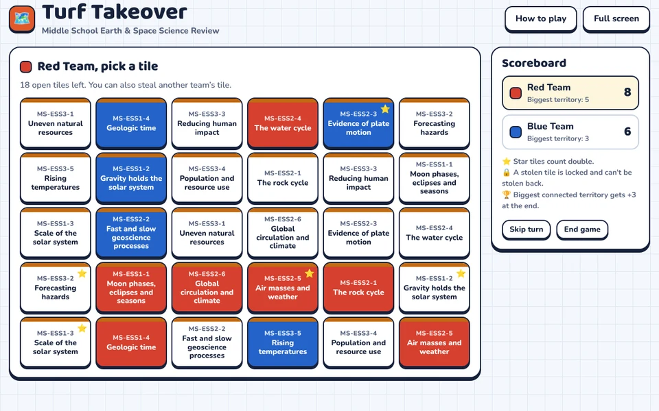 Screenshot of Turf Takeover: Middle School Earth & Space Science Review
