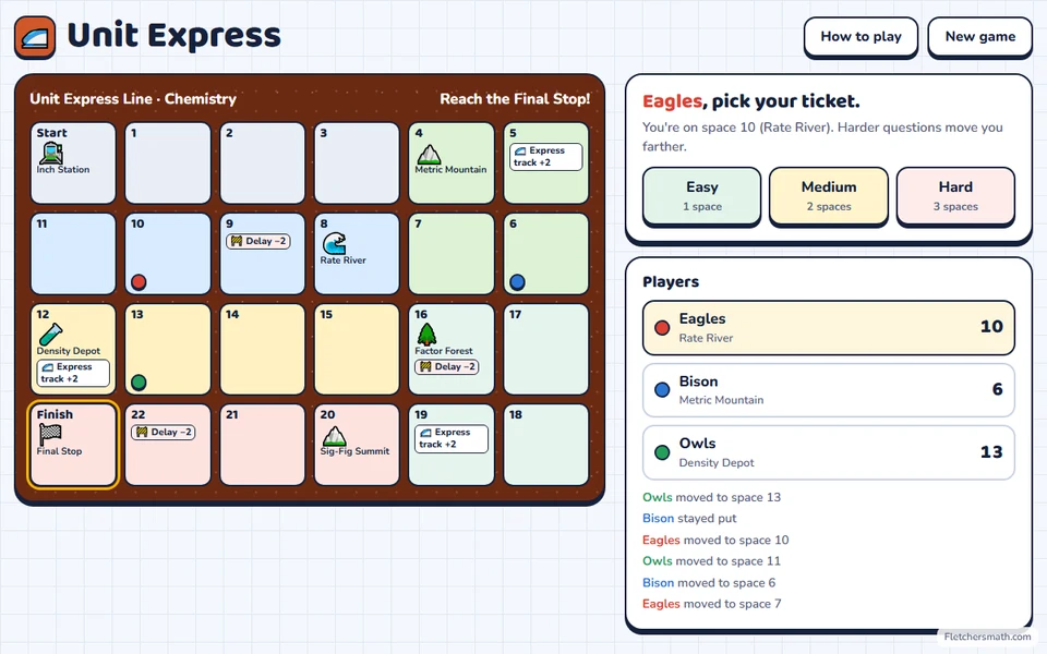 Screenshot of Unit Express in the middle of a game