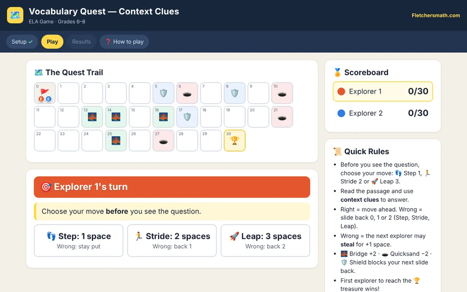 Screenshot of Vocabulary Quest — Context Clues