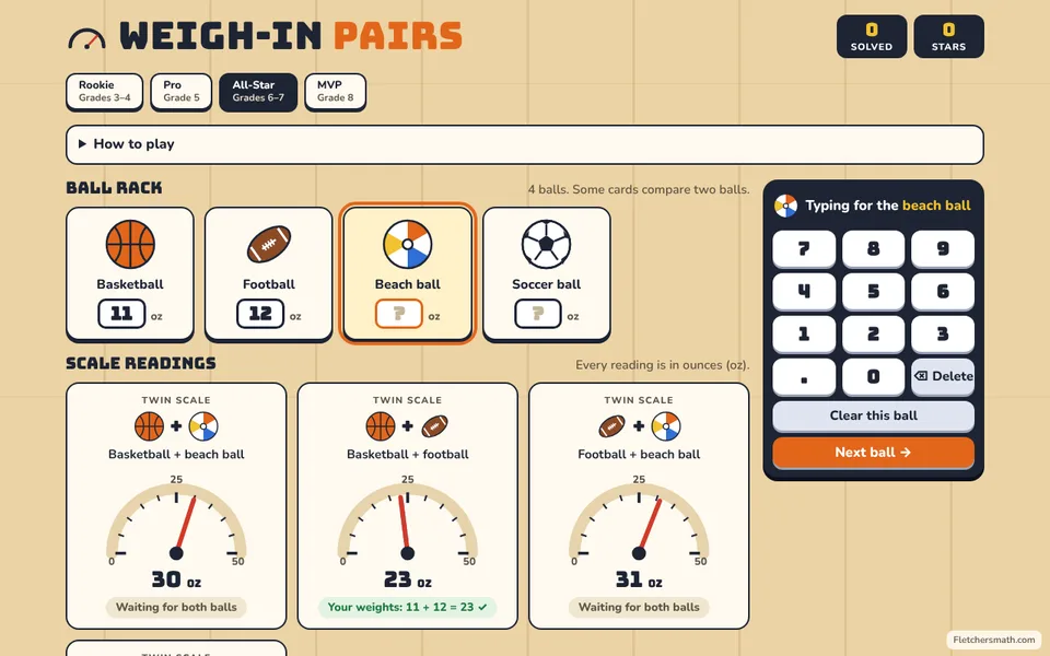 Screenshot of Weigh-In Pairs in the middle of a game