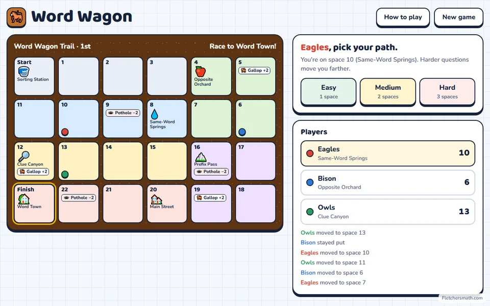 Screenshot of Word Wagon in the middle of a game