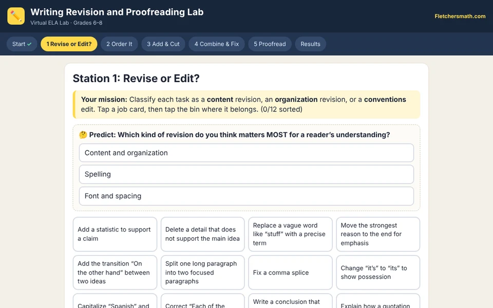 Screenshot of Writing Revision and Proofreading Lab